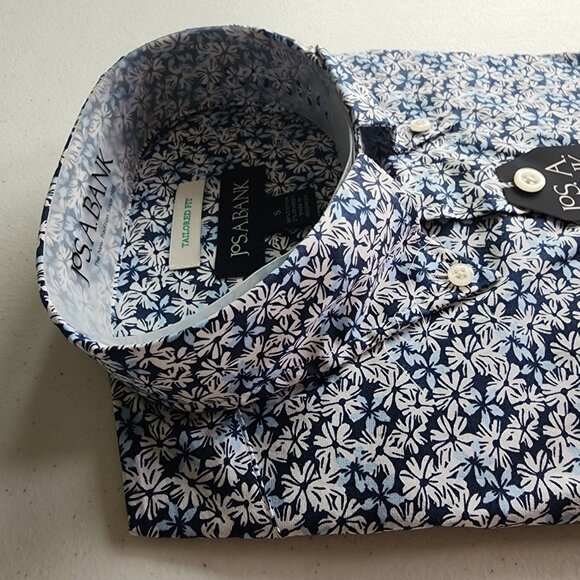 Small Casual Blue Floral Shirt Jos A Bank S New Mens Size Long Sleeve Tailored - Picture 14 of 17